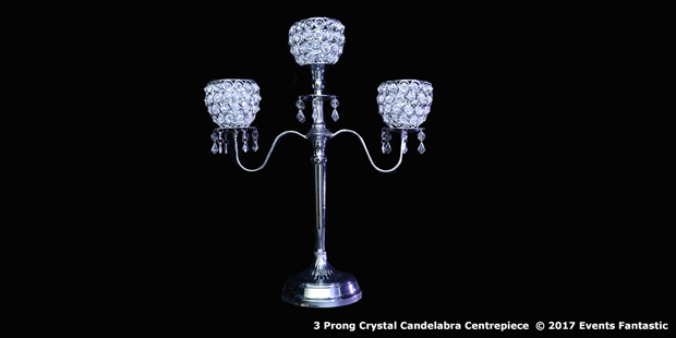 3 Prong Crystal Candelabra Centrepiece