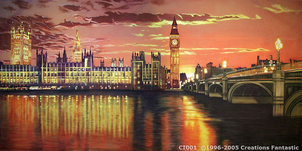 A breathtaking cityscape of London at sunset showcases the Houses of Parliament, Big Ben, and Westminster Bridge reflecting on the Thames River—a must-see destination for any travel enthusiast.