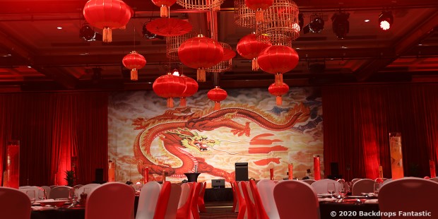 Chinese Dragon Backdrop with Red Sun
