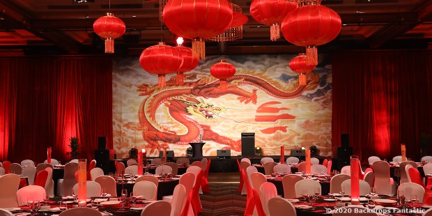 Chinese Dragon Backdrop with Red Sun