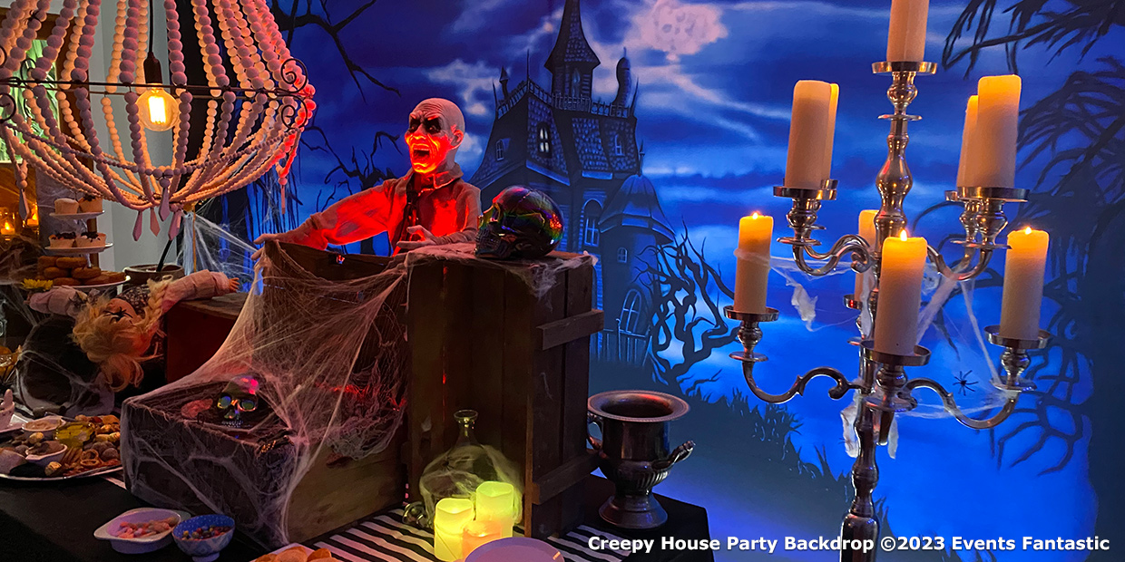 Creepy House Party Backdrop Halloween Party with Props