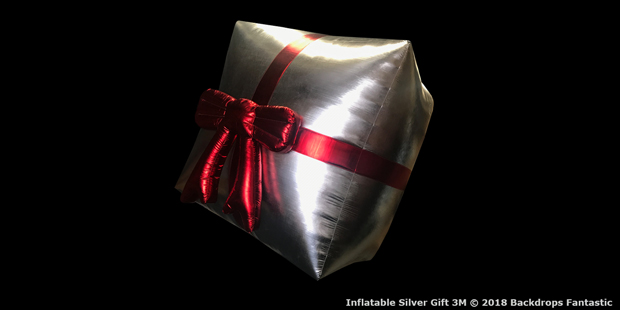 Inflatable Silver Gift Giant 3M with Red Bow and Ribbon|3 metre silver inflatable gift box