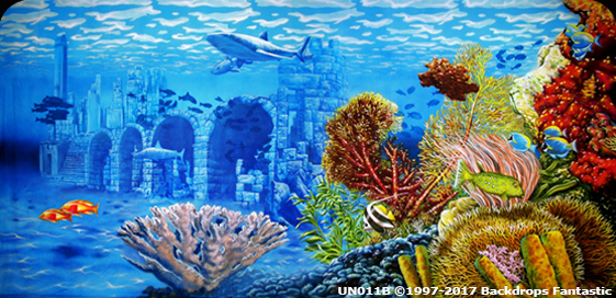 Under the Sea Backdrop - under sea ruins with shark event theming party drop backdrops