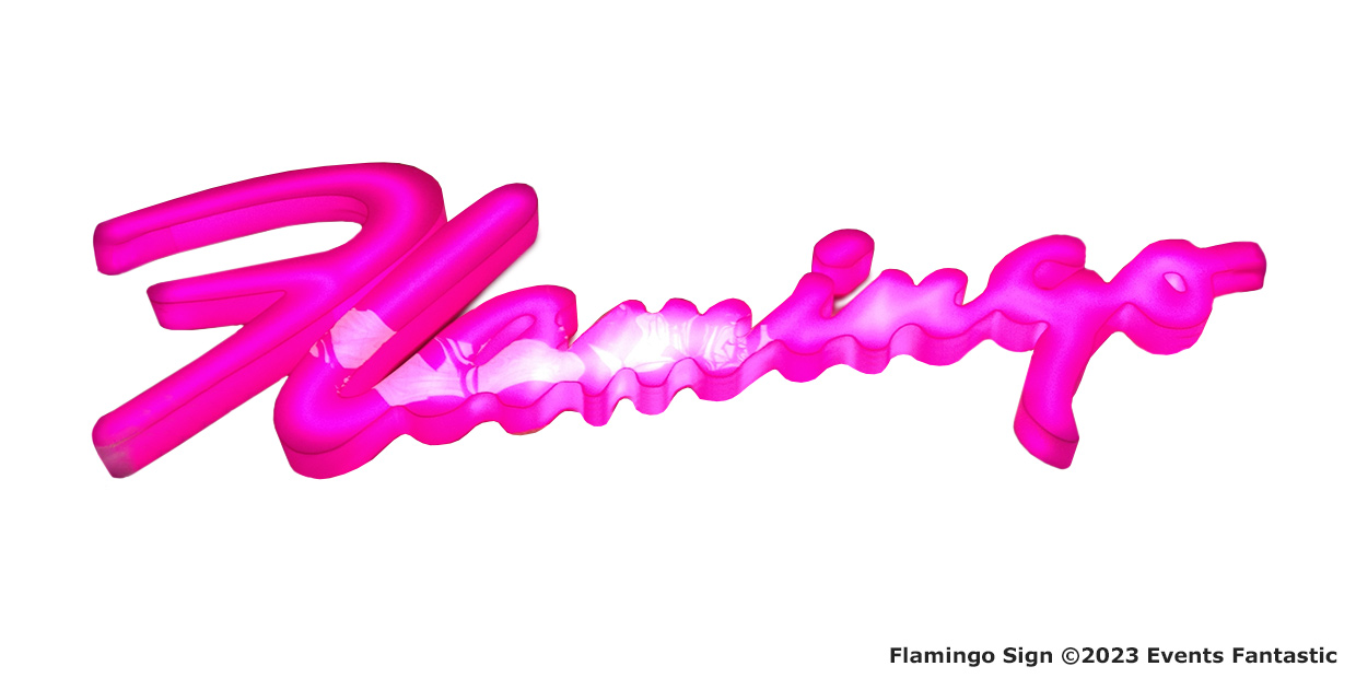 A vibrant neon pink cursive sign elegantly spells "Flamingo," casting a soft white glow.
