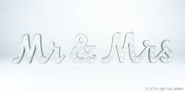 Mr & Mrs Light Up Letters in White Light