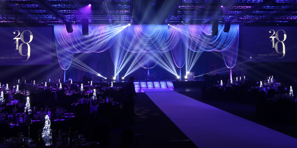 Event Drapig Hire of Giant Scallops and Silver Curtains