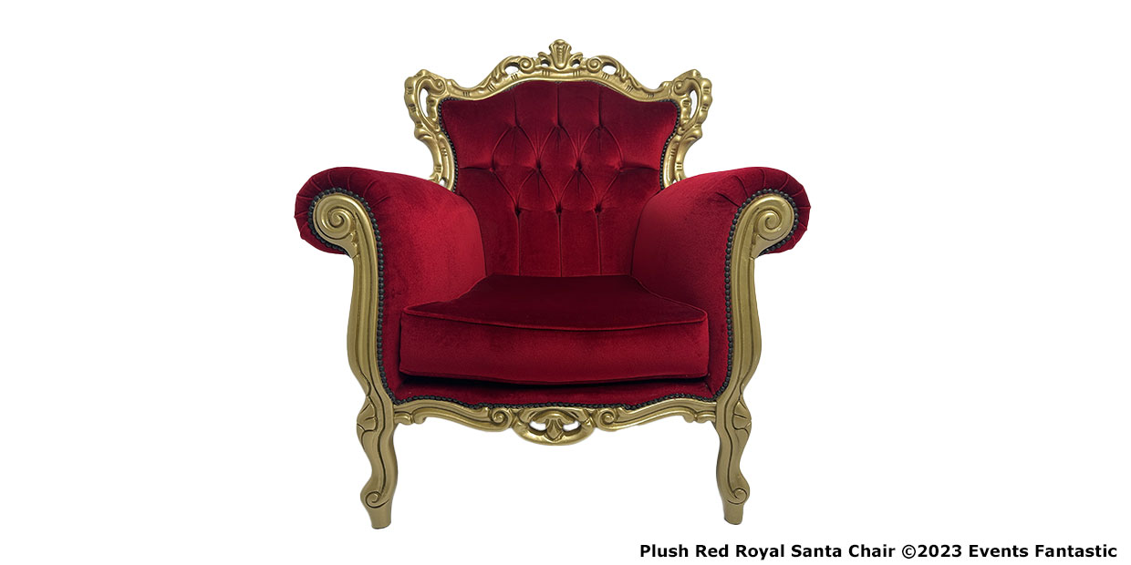 Plush Red Santa Chair that could also be used as a Royal Chair with gold trim bold view