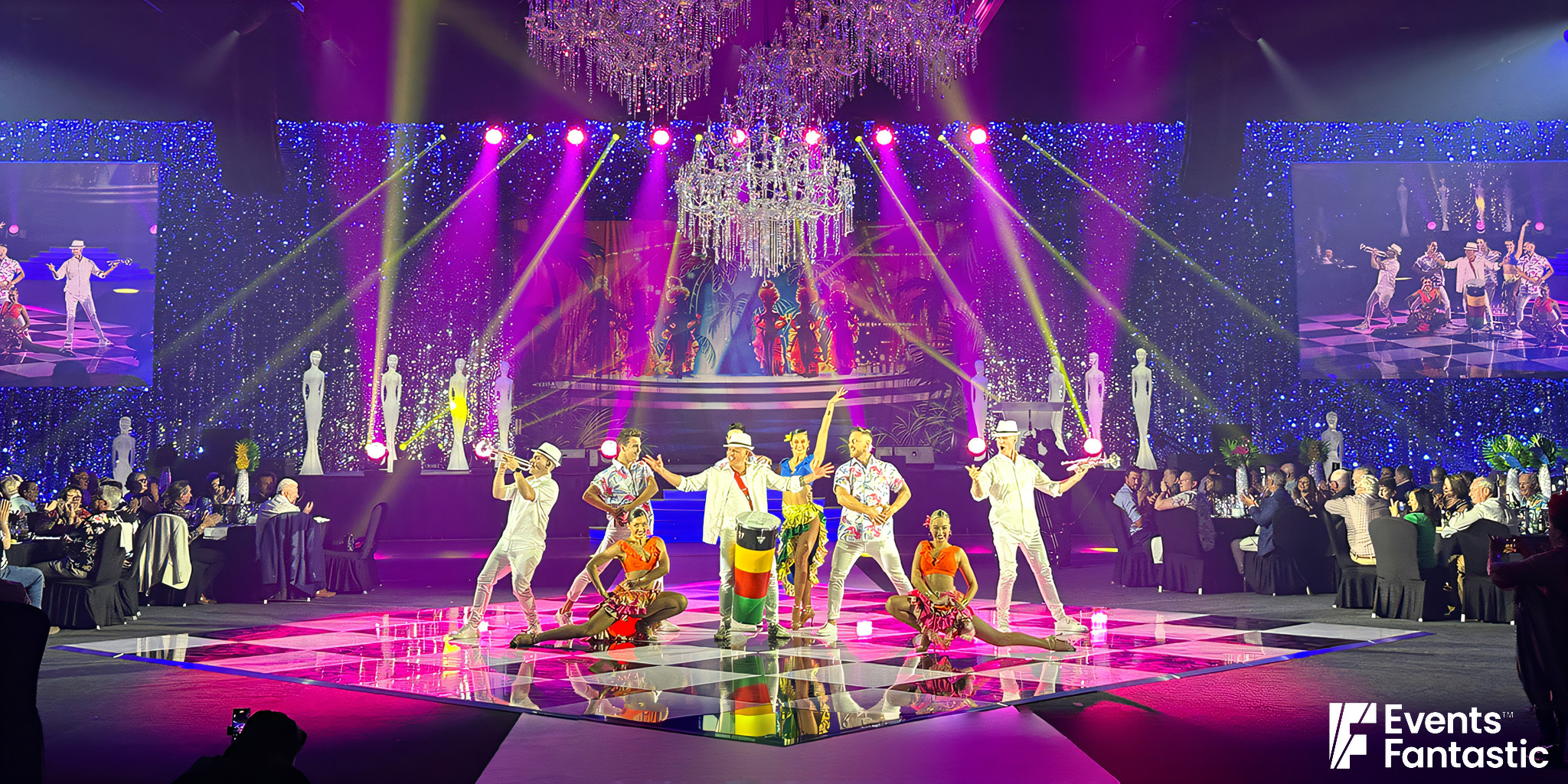 Black and White Shiny Dance Floor with entertainers in show mode