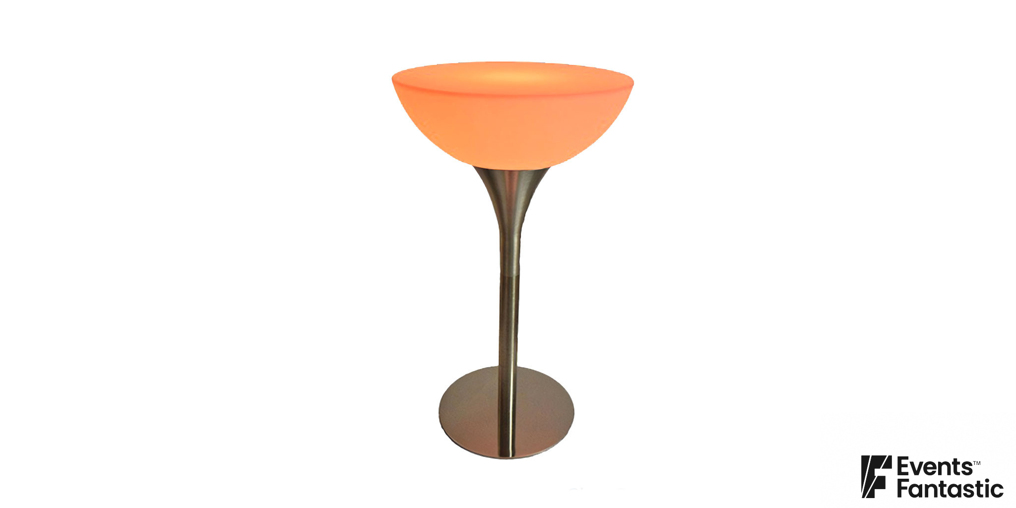 A glowing orange bar lamp with an illuminated glow and a metal base, standing upright—perfect for adding a touch of sophistication to your cocktail dry bar.