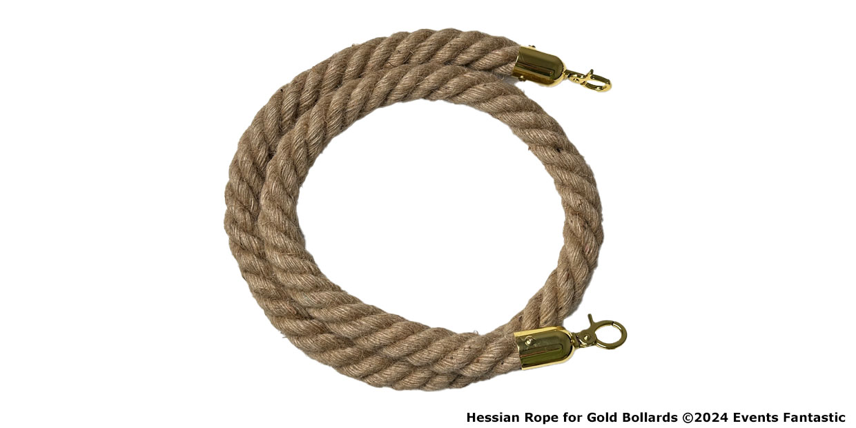 A beautifully coiled hessian rope, now available in a striking red hue and adorned with elegant silver clips on each end.