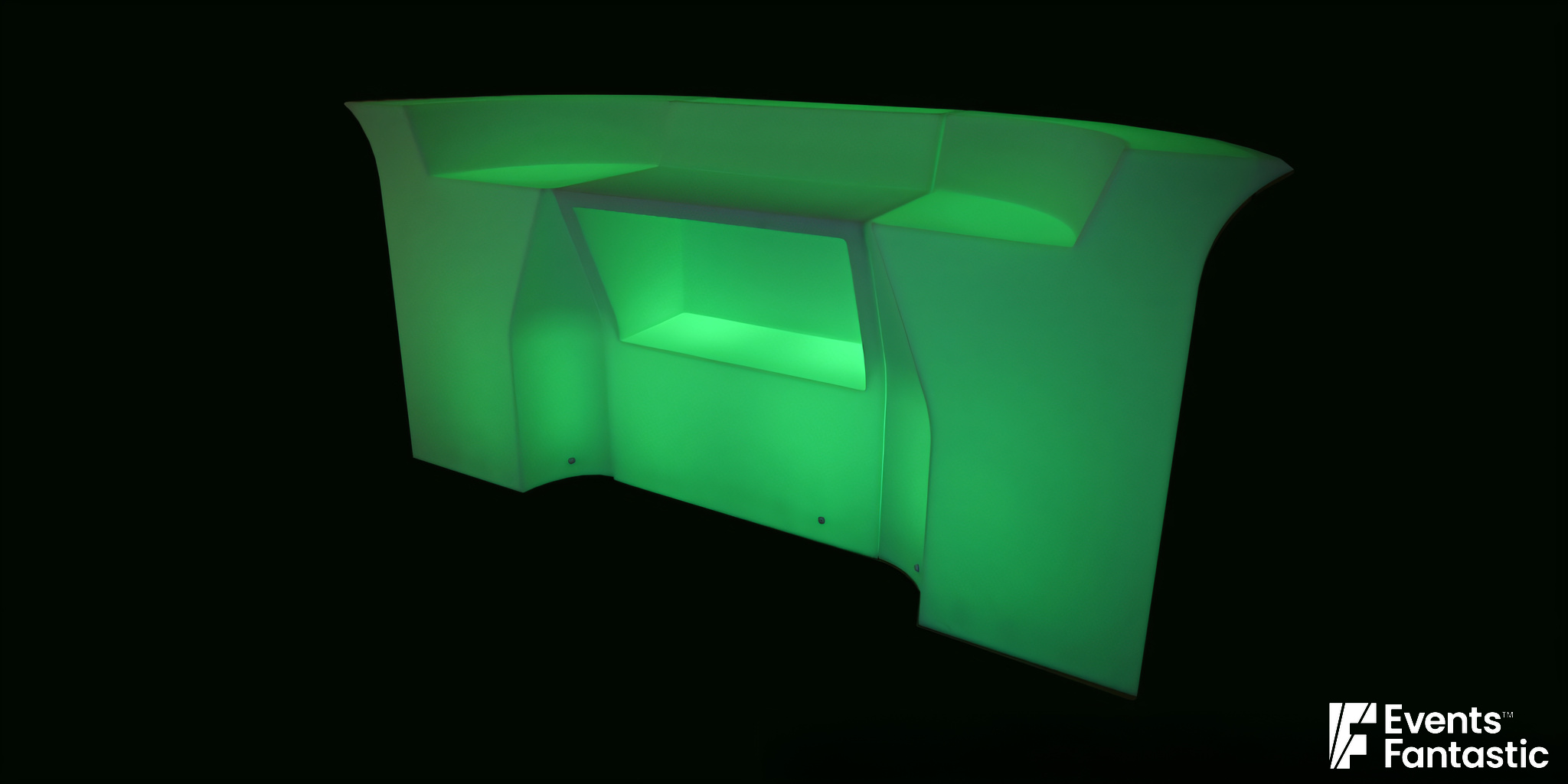 A 3 Piece Illuminated Glow Bar featuring green lighting, shown against a dark background.