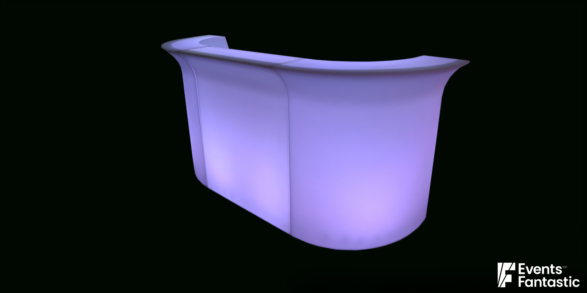 A three-piece Illuminated Glow Bar emits a soft purple light against a black background.