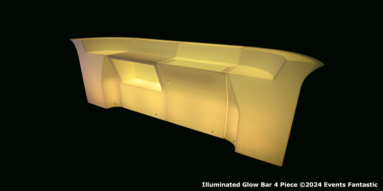 A 4 Piece Illuminated Glow Bar emits a soft yellow light against a black background.