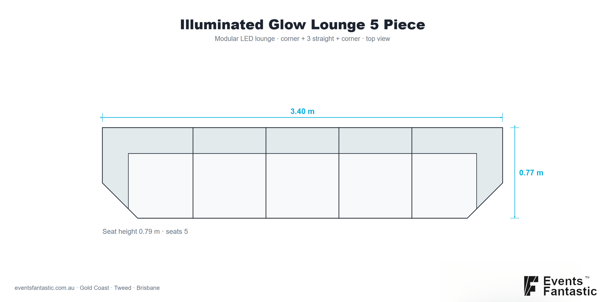 Illuminated Glow Lounge 5 Piece size chart