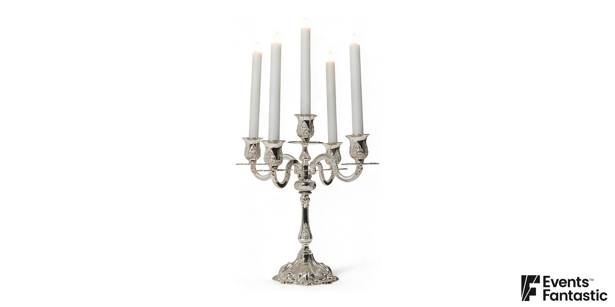 5 Prong Silver Ornate Candelabra Table Centrepiece