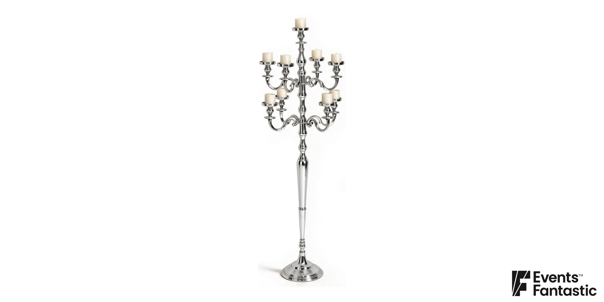 9 Prong 1.5m Chrome Candelabra Table Centrepiece