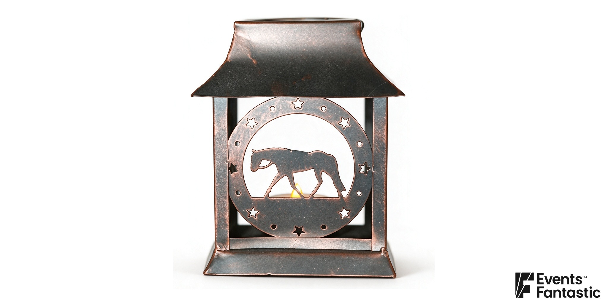 Rustic Metal Horse/Cowboy Lantern Table Centrepiece