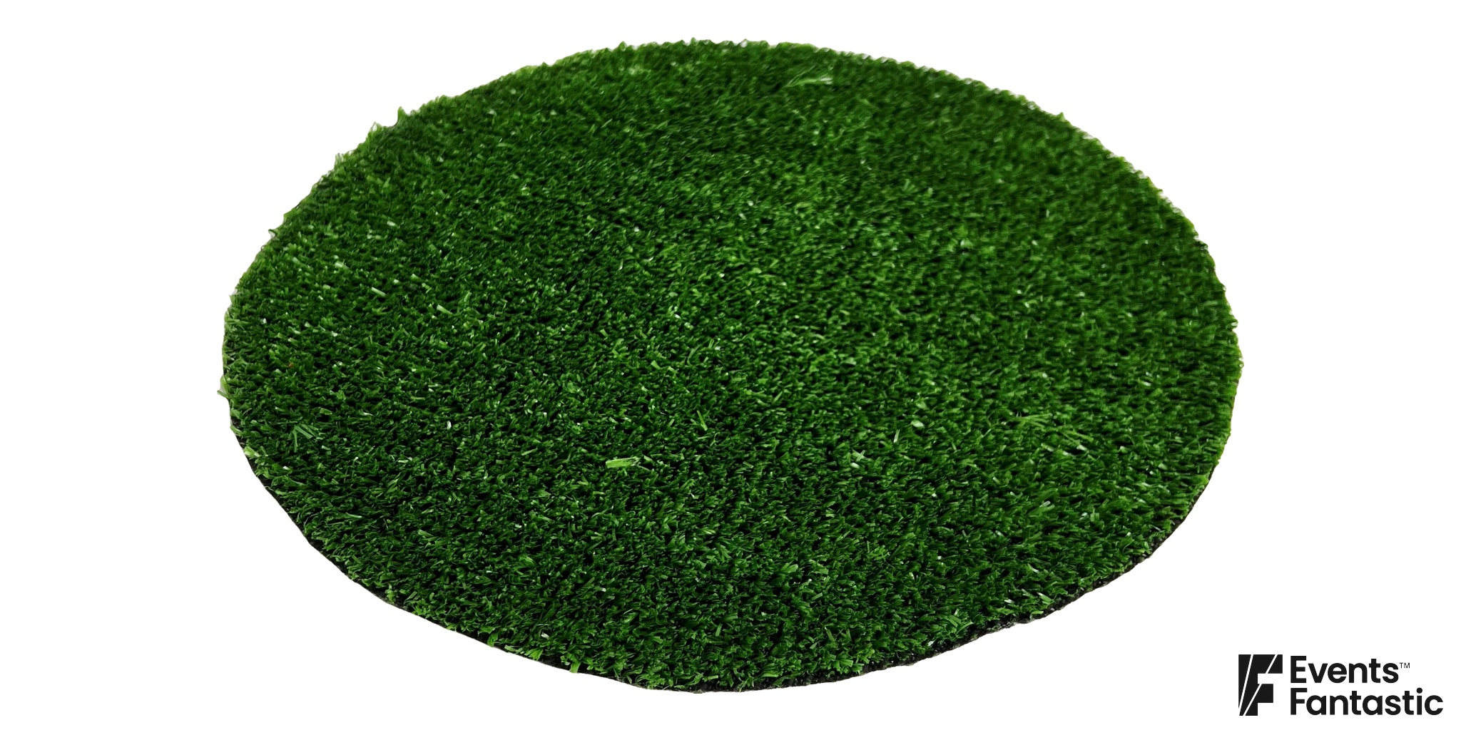 Flat round green artificial grass base with a textured surface and a slightly irregular edge.