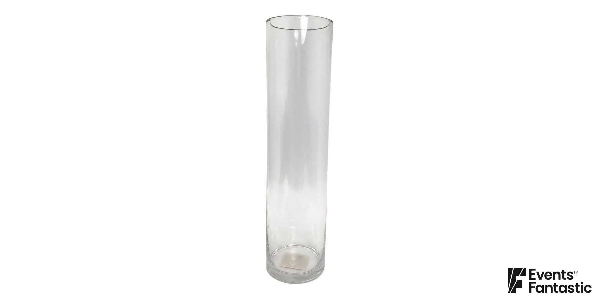 Clear glass cylinder vase with a plain open rim, straight sides and a circular glass base on white.