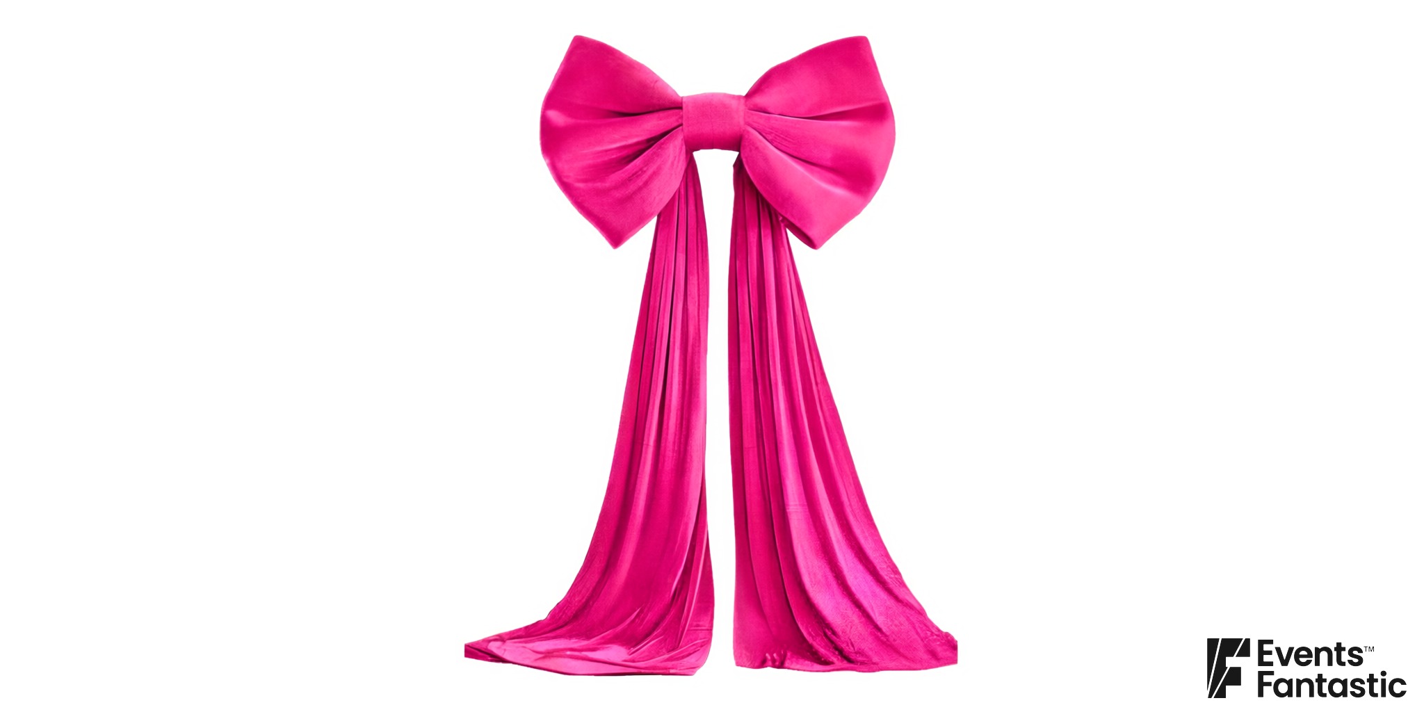 Giant lipstick pink velvet bow with two long draping tails, for hire from Events Fantastic
