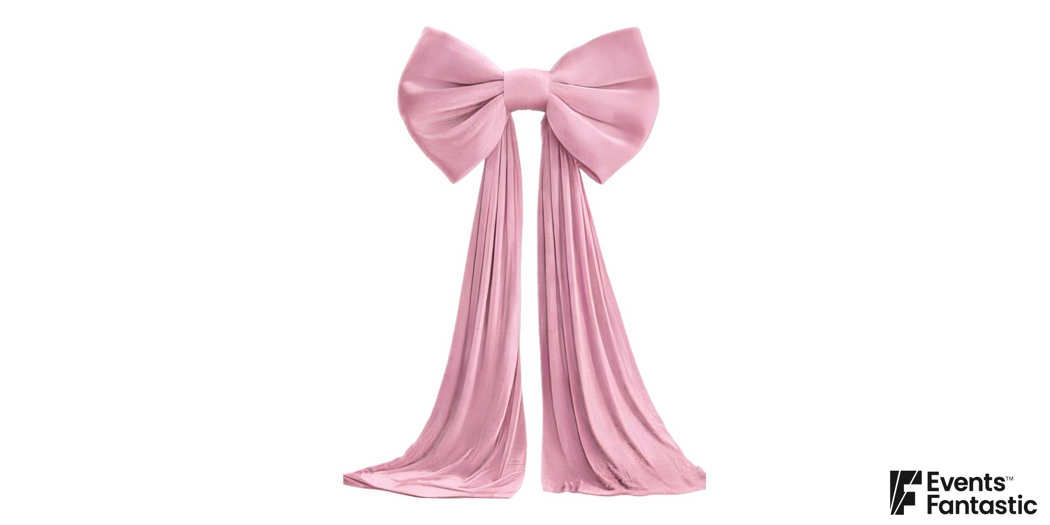 Giant pale pink velvet bow with two long draping tails, for hire from Events Fantastic